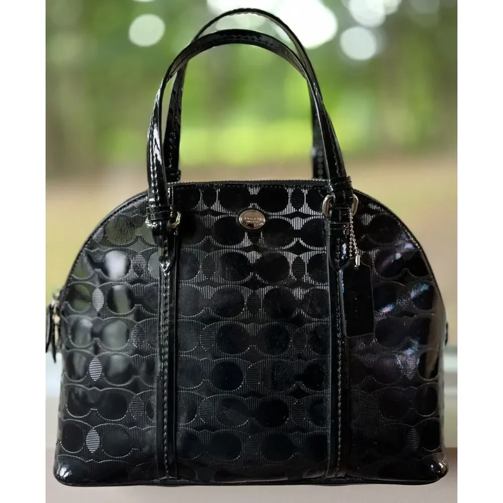 Coach Peyton Link C Embossed Patent Leather Domed Satchel